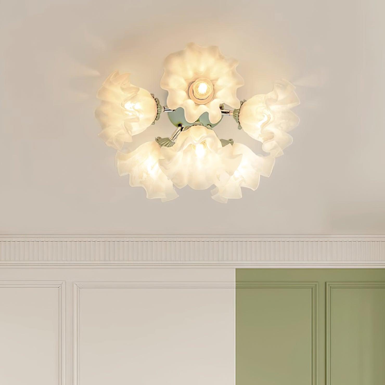 Ceiling Light Petal Shades Wavy Glass Bloom Elegant Floral - Letslighting