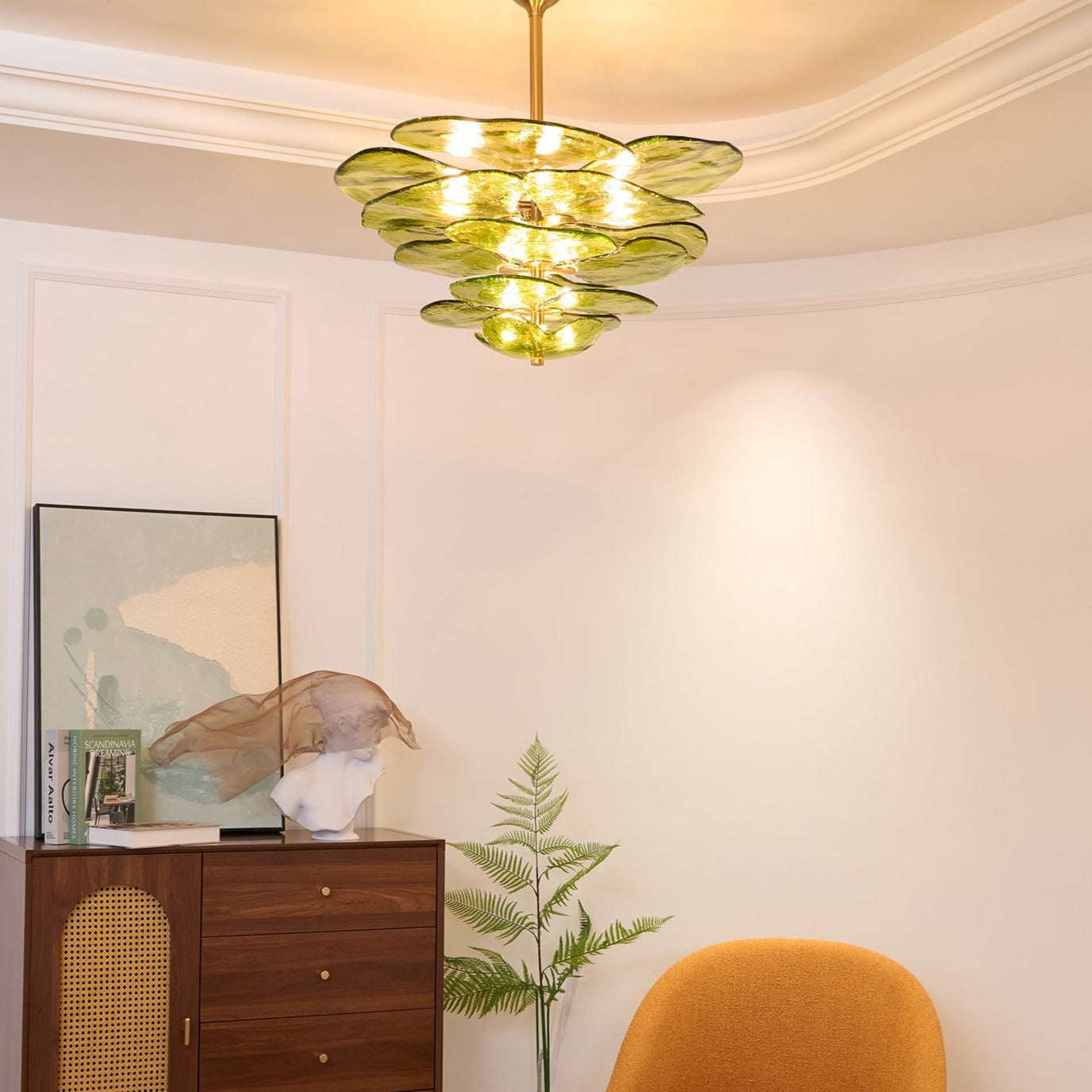 Valentina Contemporary Lotus Leaf Layered Glass Chandelier