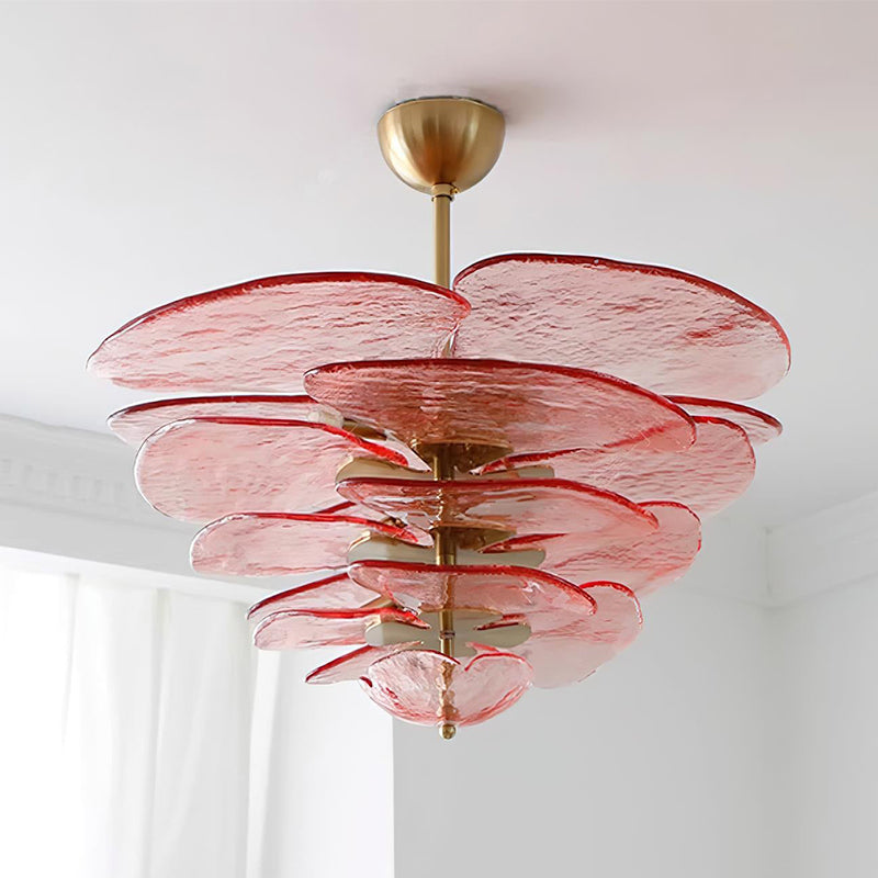 Valentina Contemporary Lotus Leaf Layered Glass Chandelier