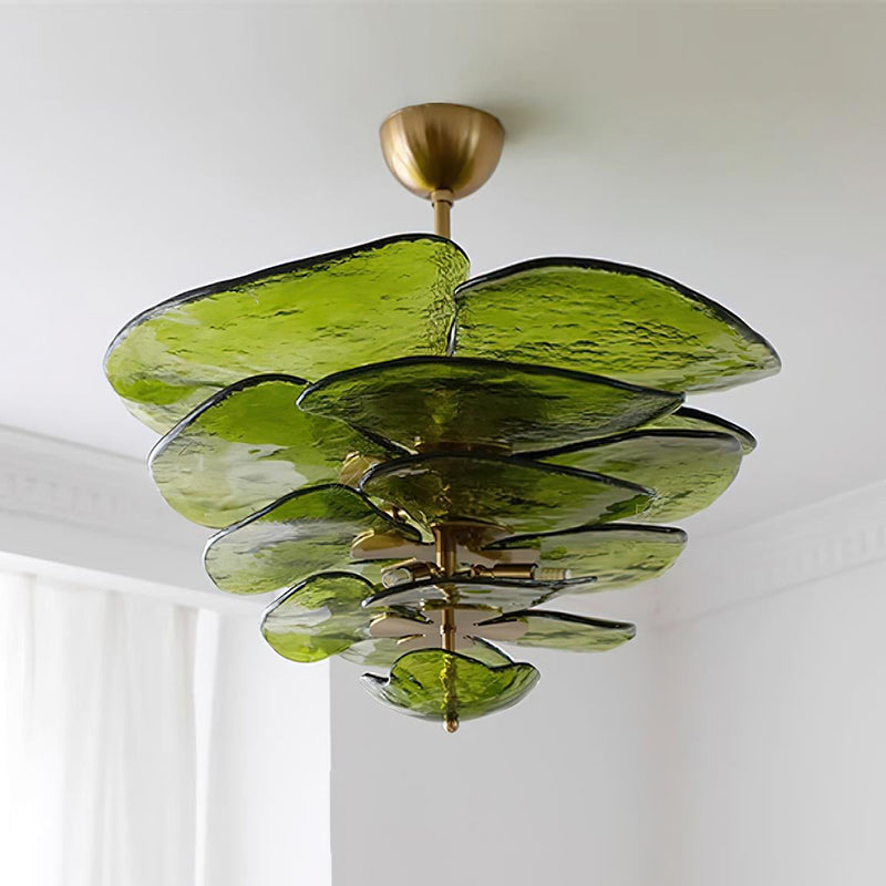 Valentina Contemporary Lotus Leaf Layered Glass Chandelier