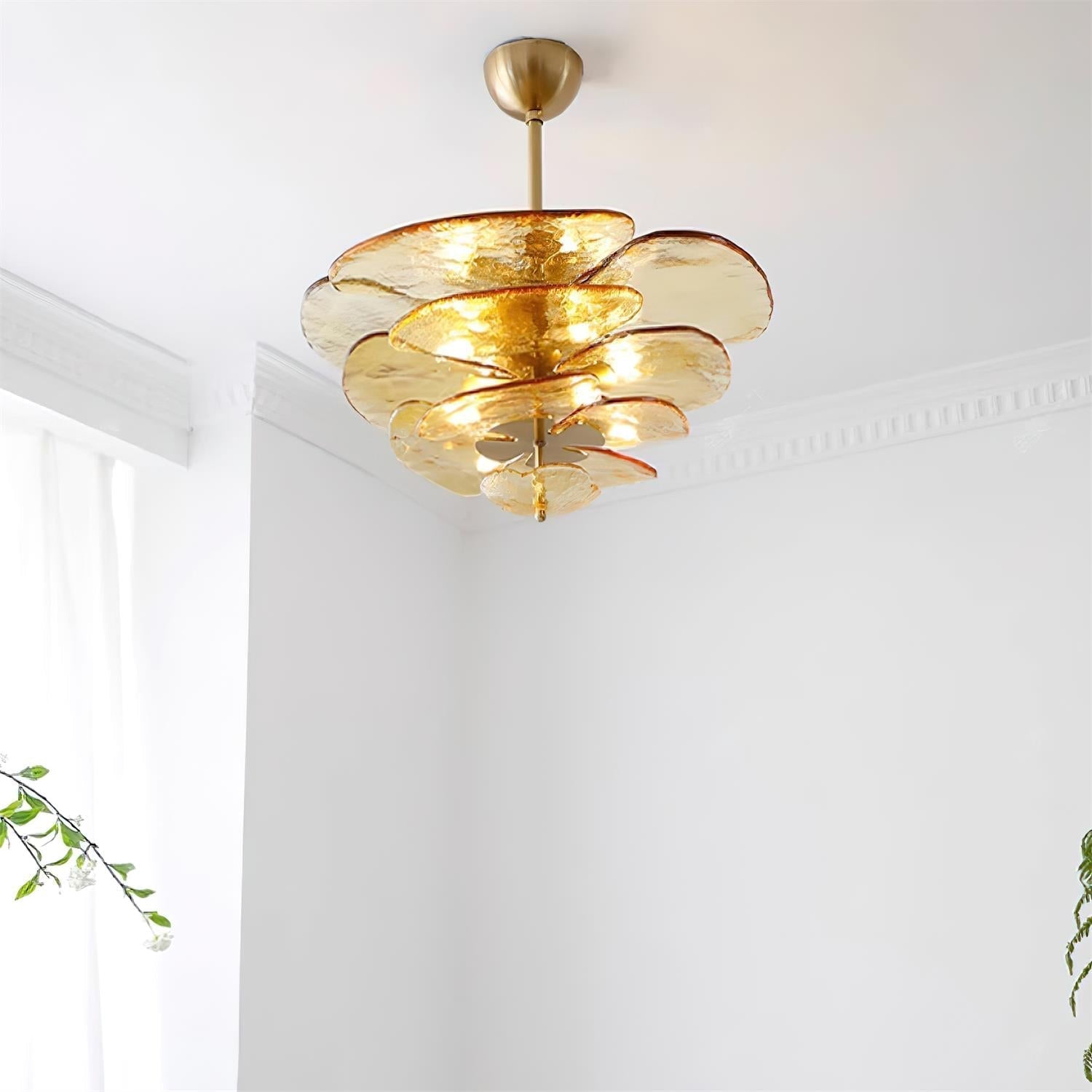 Valentina Contemporary Lotus Leaf Layered Glass Chandelier