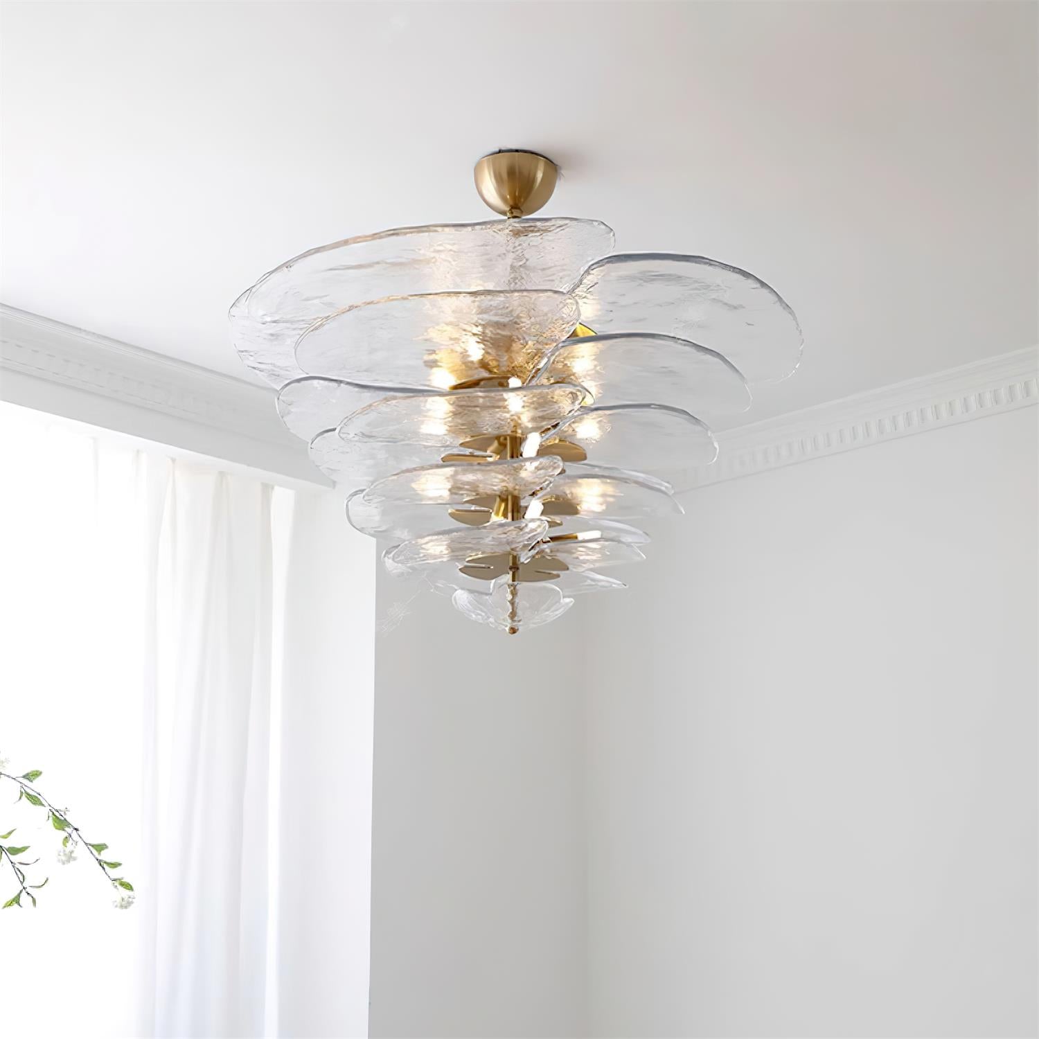 Valentina Contemporary Lotus Leaf Layered Glass Chandelier