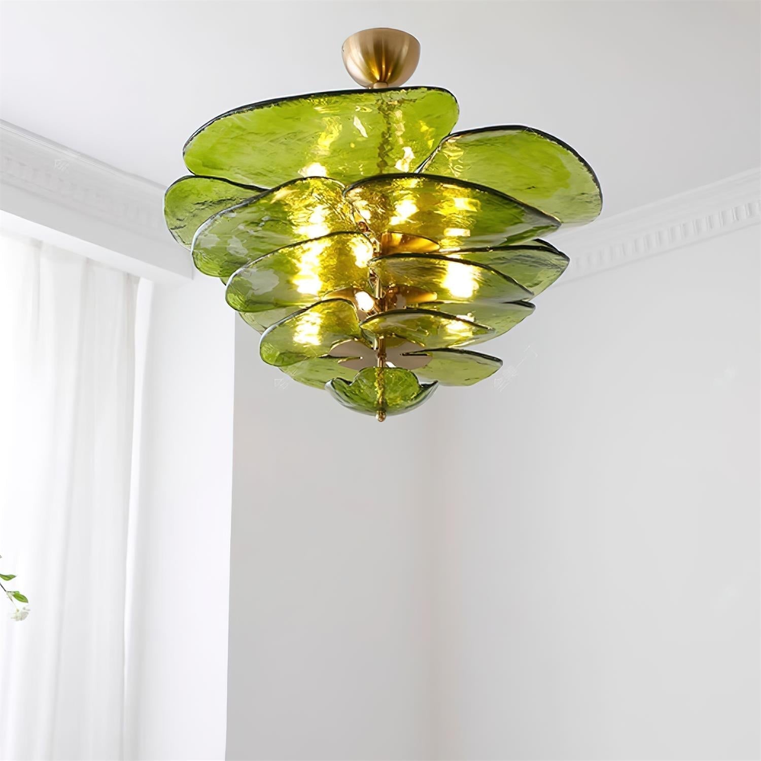 Valentina Contemporary Lotus Leaf Layered Glass Chandelier