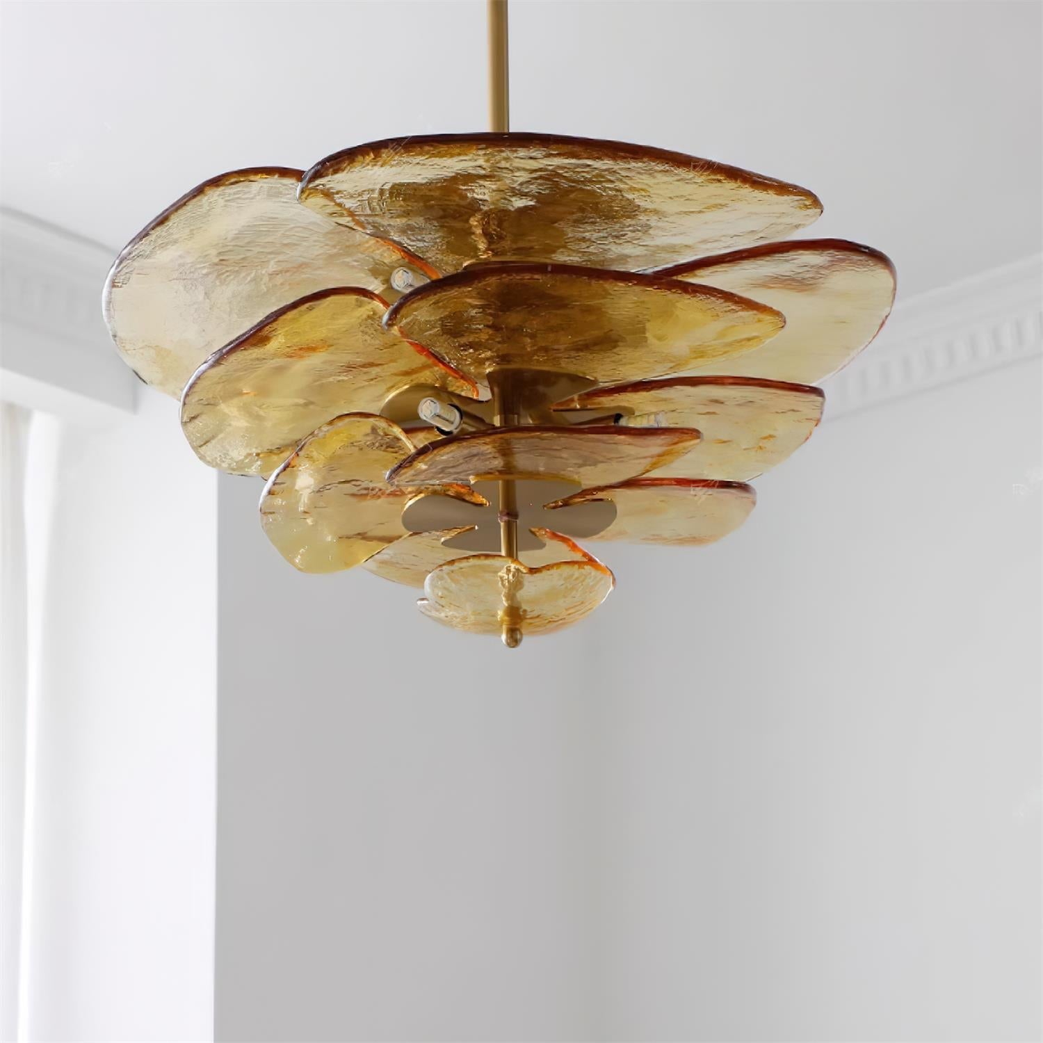 Valentina Contemporary Lotus Leaf Layered Glass Chandelier