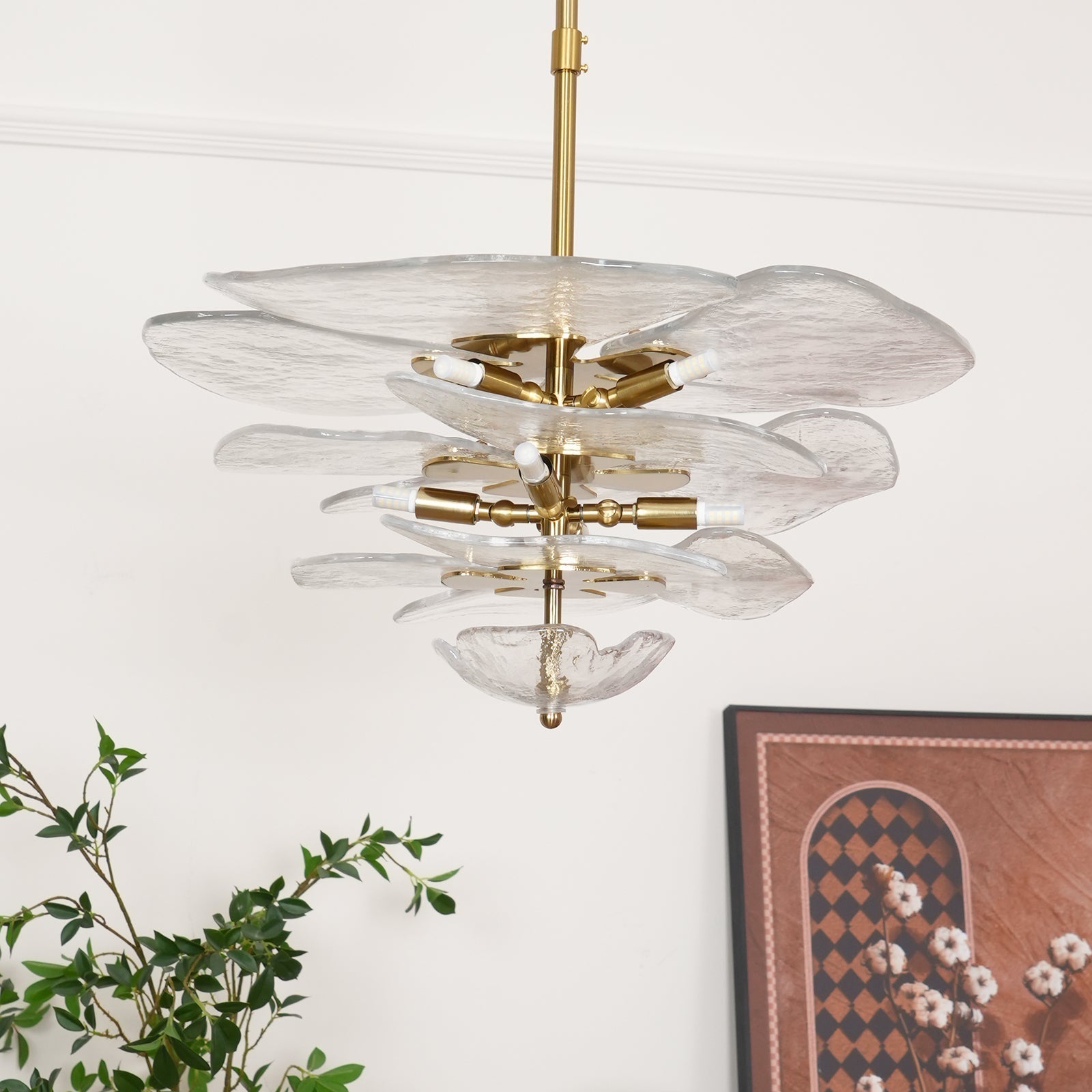 Valentina Contemporary Lotus Leaf Layered Glass Chandelier