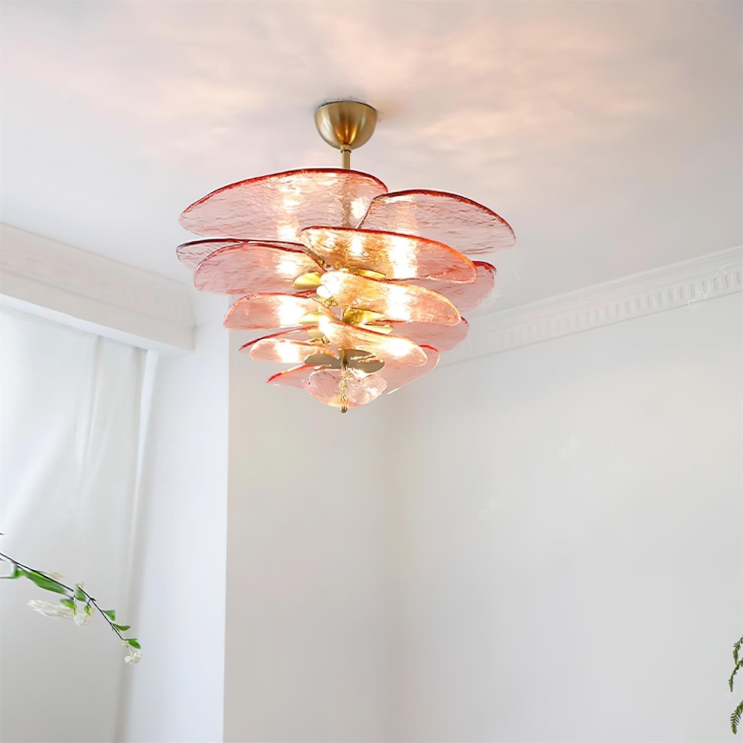 Valentina Contemporary Lotus Leaf Layered Glass Chandelier