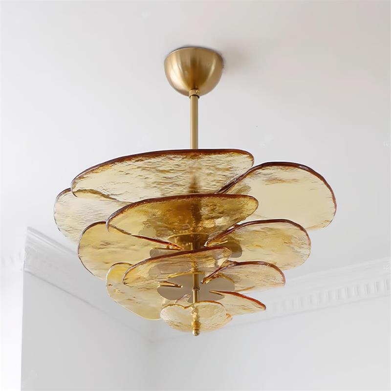 Valentina Contemporary Lotus Leaf Layered Glass Chandelier