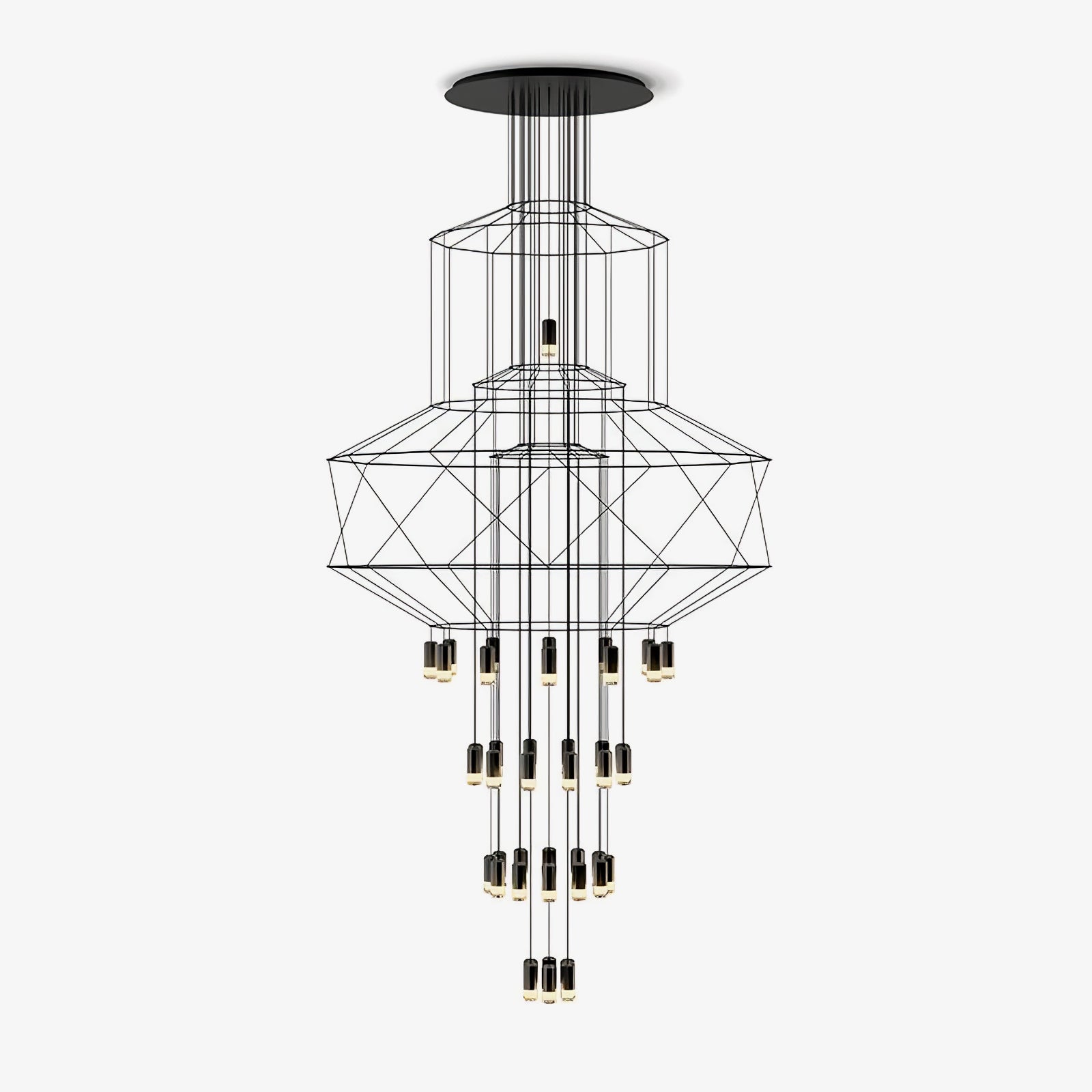 Lustra Chandelier Lines Black Wireframe LED - Letslighting