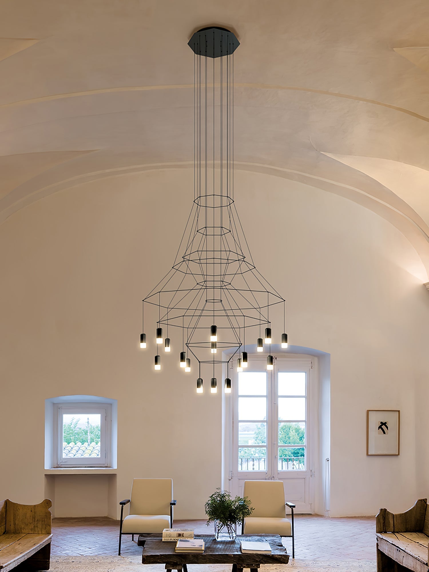 Lustra Chandelier Lines Black Wireframe LED - Letslighting