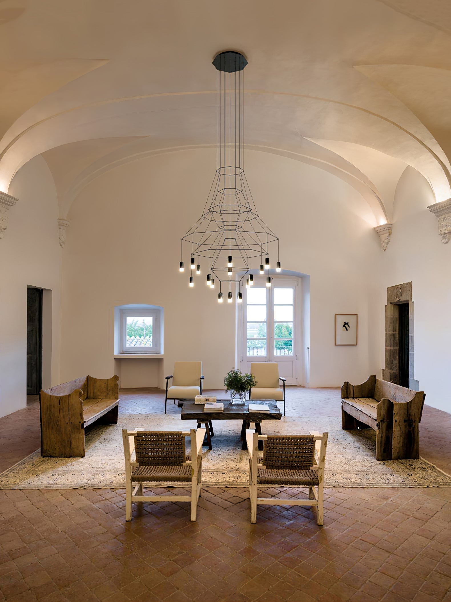 Lustra Chandelier Lines Black Wireframe LED - Letslighting