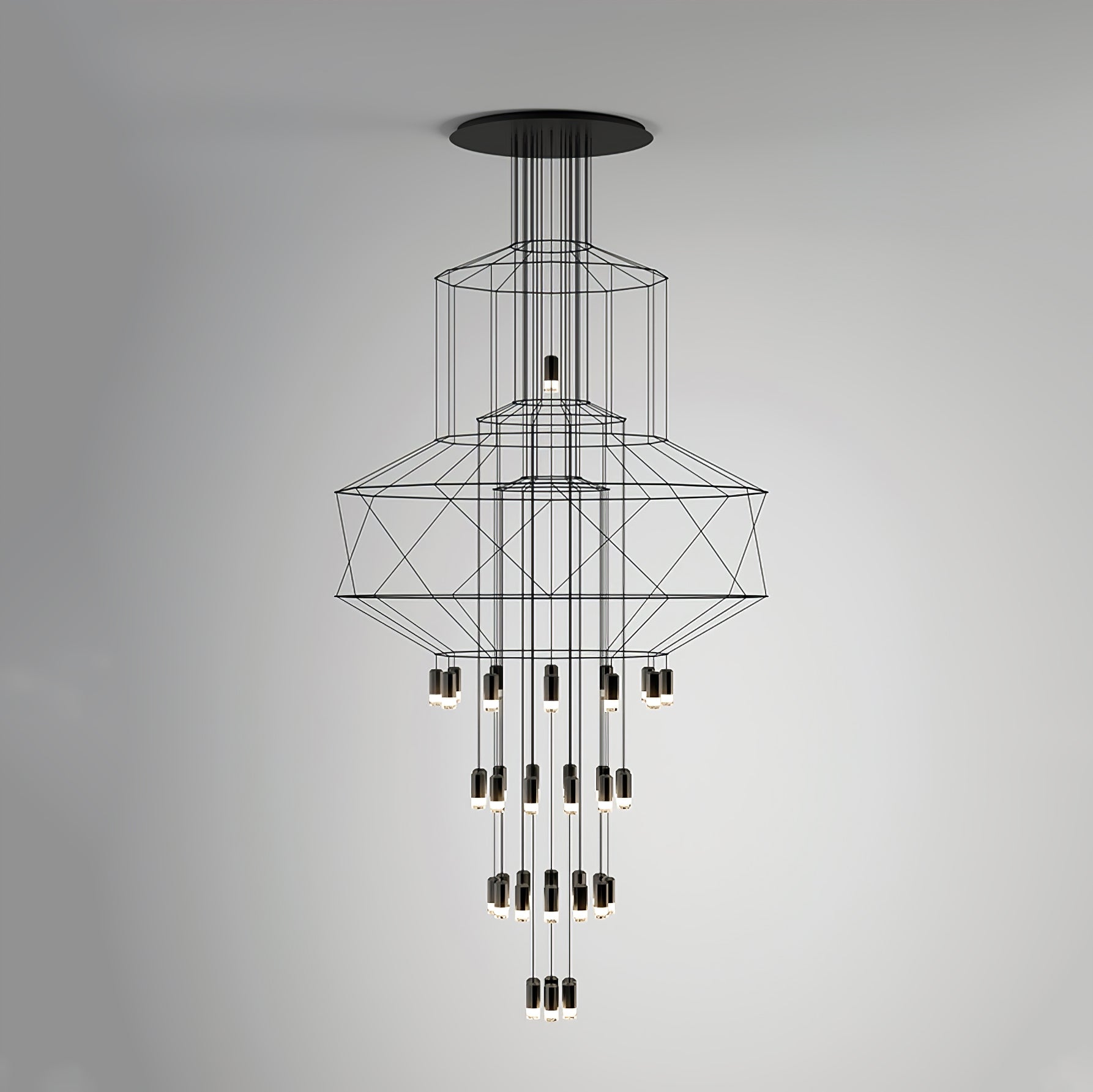 Lustra Chandelier Lines Black Wireframe LED - Letslighting