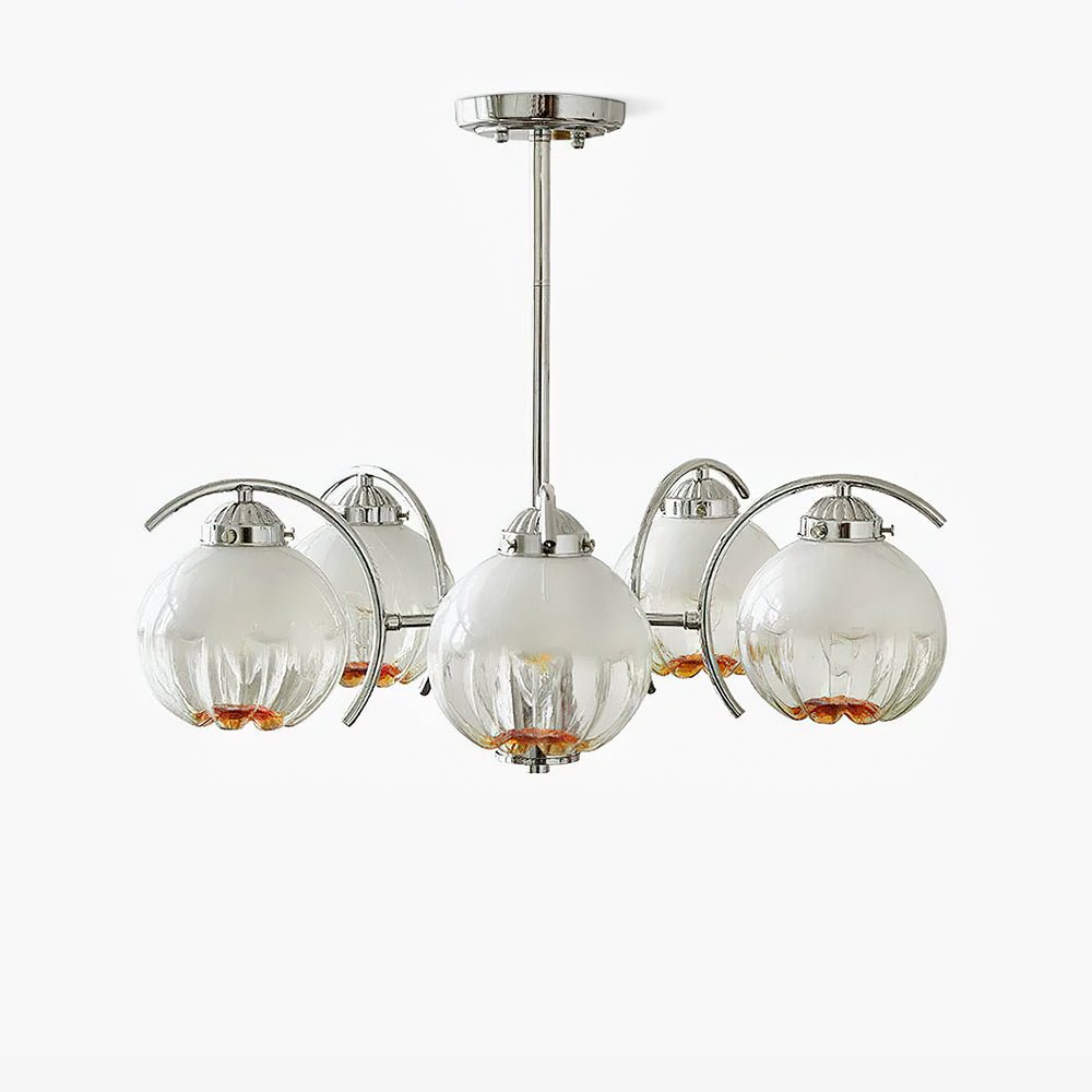 Chandelier Chrome Curved Arms with Frosted Globe Shades - Letslighting
