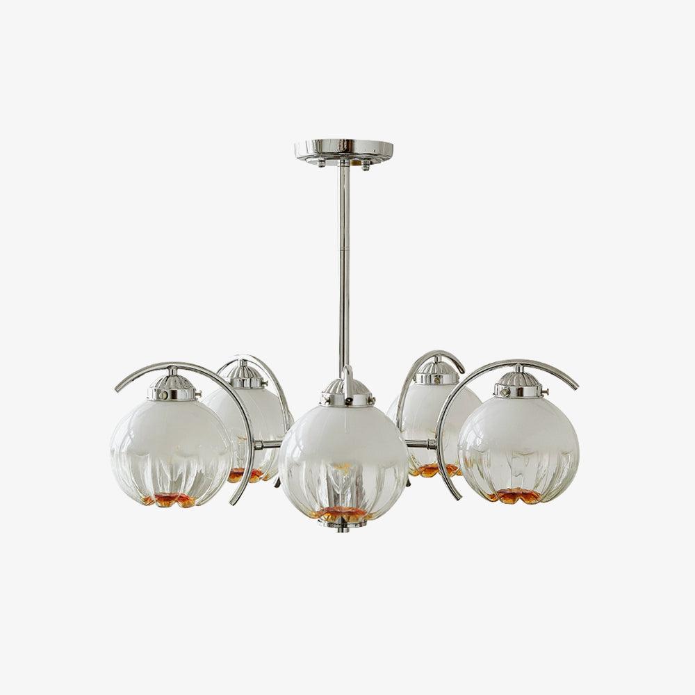 Chandelier Chrome Curved Arms with Frosted Globe Shades - Letslighting