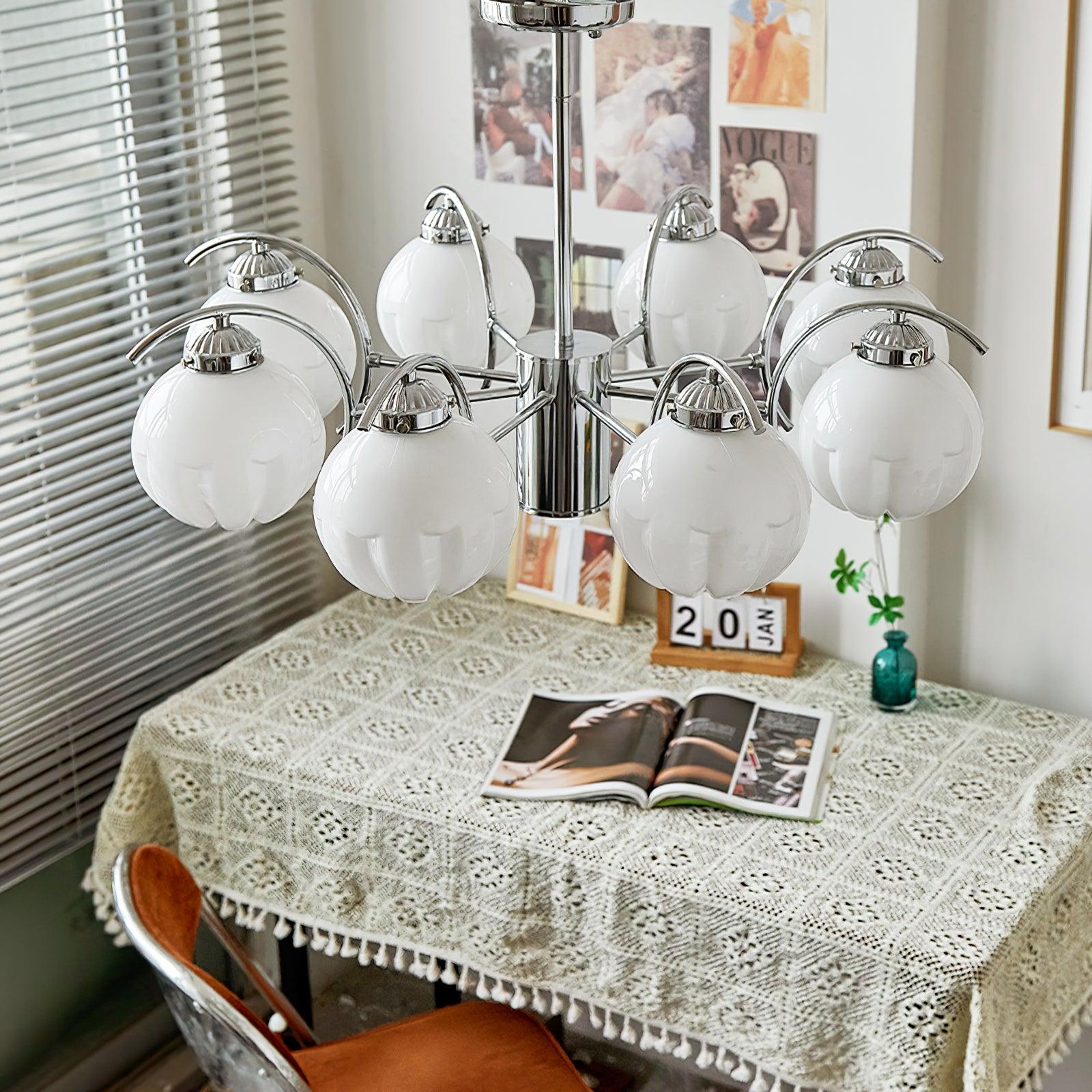 Chandelier Chrome Curved Arms with Frosted Globe Shades - Letslighting