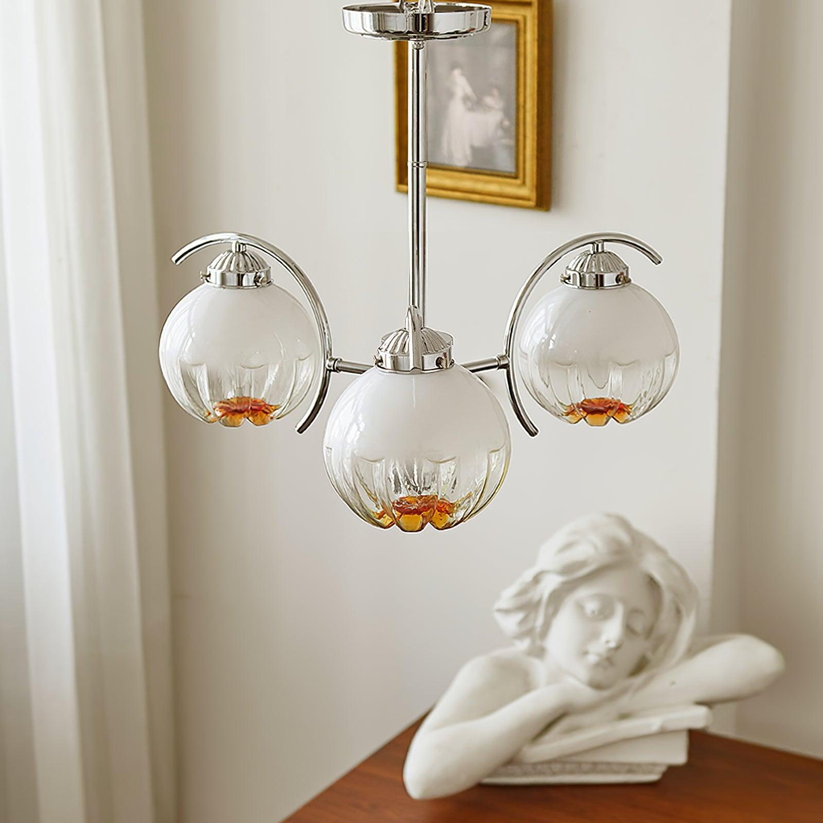 Chandelier Chrome Curved Arms with Frosted Globe Shades - Letslighting
