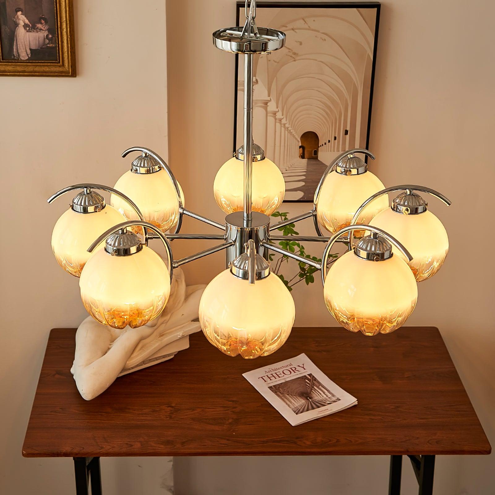 Chandelier Chrome Curved Arms with Frosted Globe Shades - Letslighting