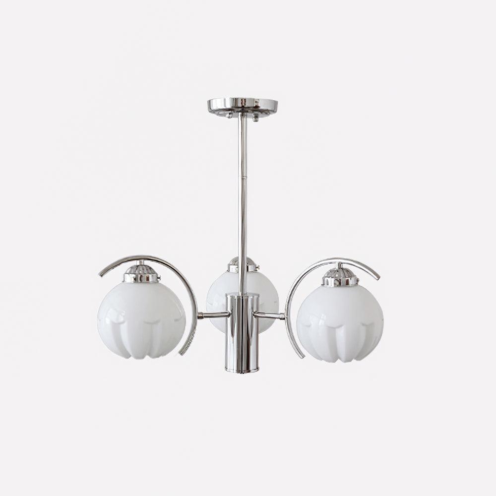 Chandelier Chrome Curved Arms with Frosted Globe Shades - Letslighting