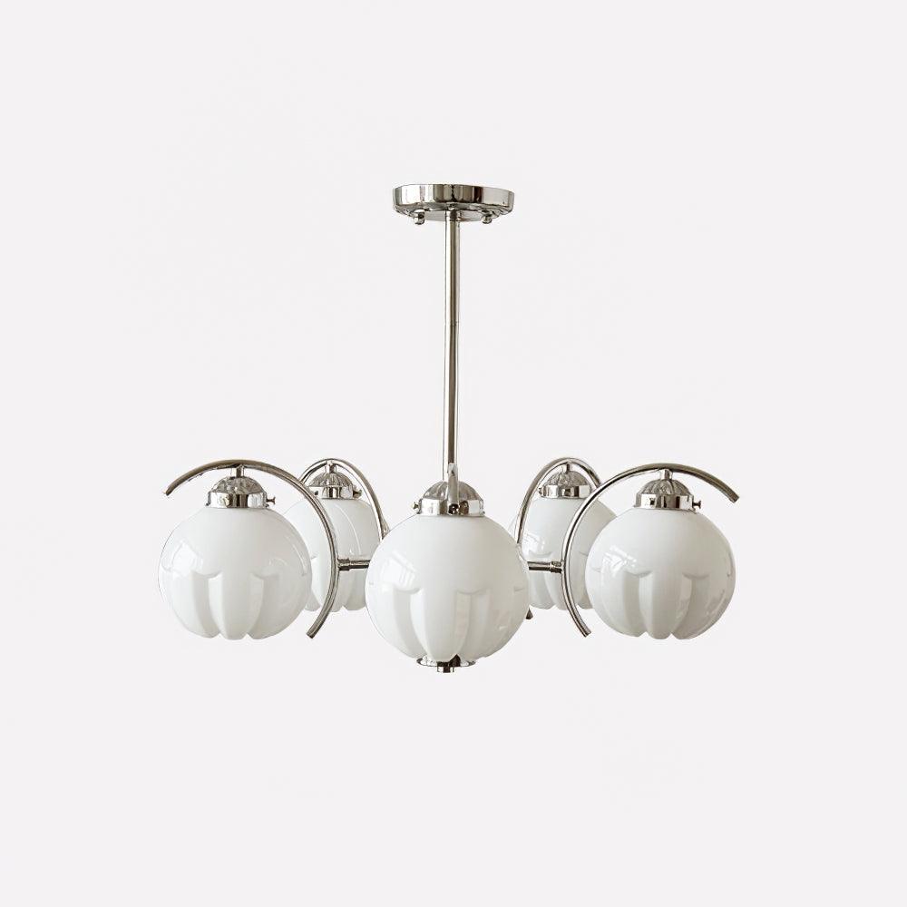 Chandelier Chrome Curved Arms with Frosted Globe Shades - Letslighting