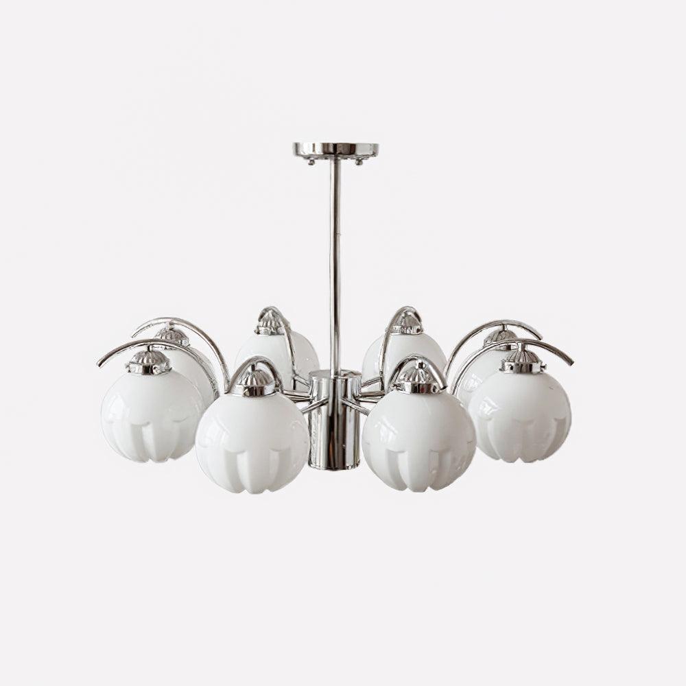 Chandelier Chrome Curved Arms with Frosted Globe Shades - Letslighting