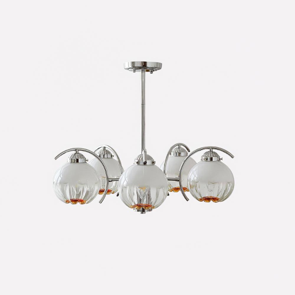 Chandelier Chrome Curved Arms with Frosted Globe Shades - Letslighting