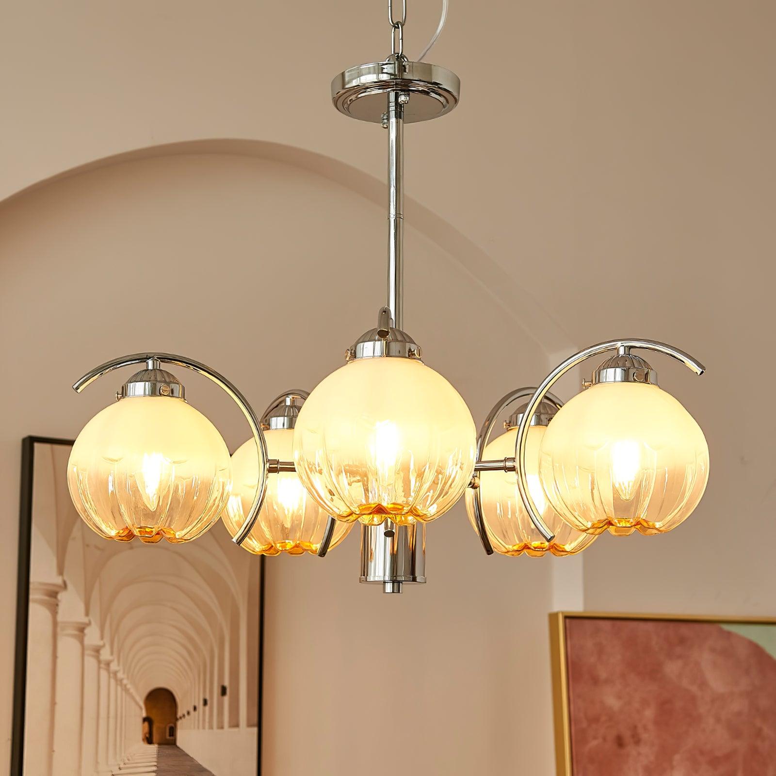 Chandelier Chrome Curved Arms with Frosted Globe Shades - Letslighting