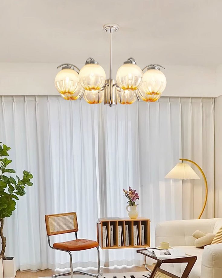 Chandelier Chrome Curved Arms with Frosted Globe Shades - Letslighting