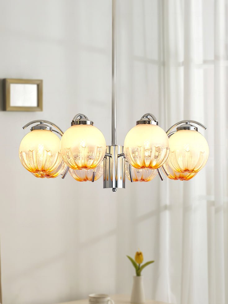Chandelier Chrome Curved Arms with Frosted Globe Shades - Letslighting
