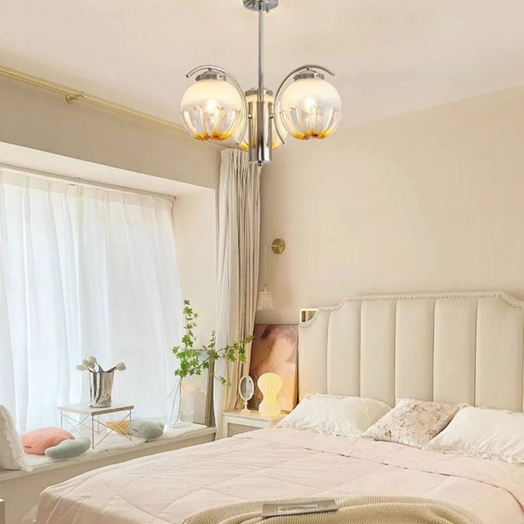 Chandelier Chrome Curved Arms with Frosted Globe Shades - Letslighting