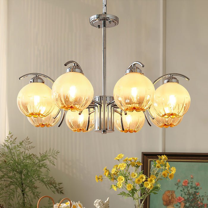Chandelier Chrome Curved Arms with Frosted Globe Shades - Letslighting