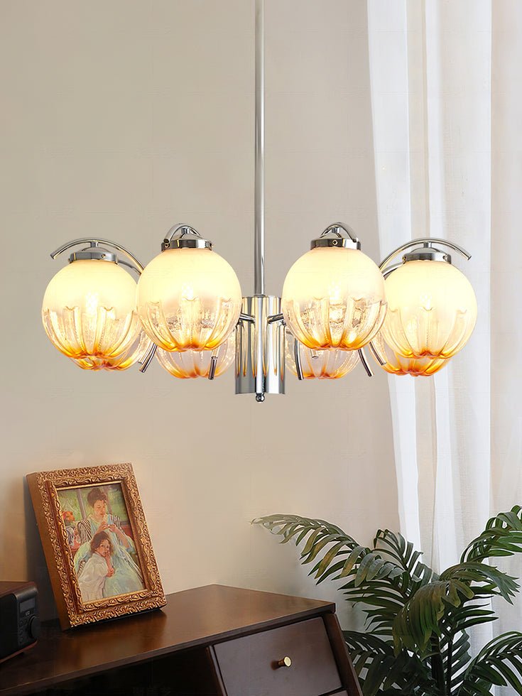 Chandelier Chrome Curved Arms with Frosted Globe Shades - Letslighting