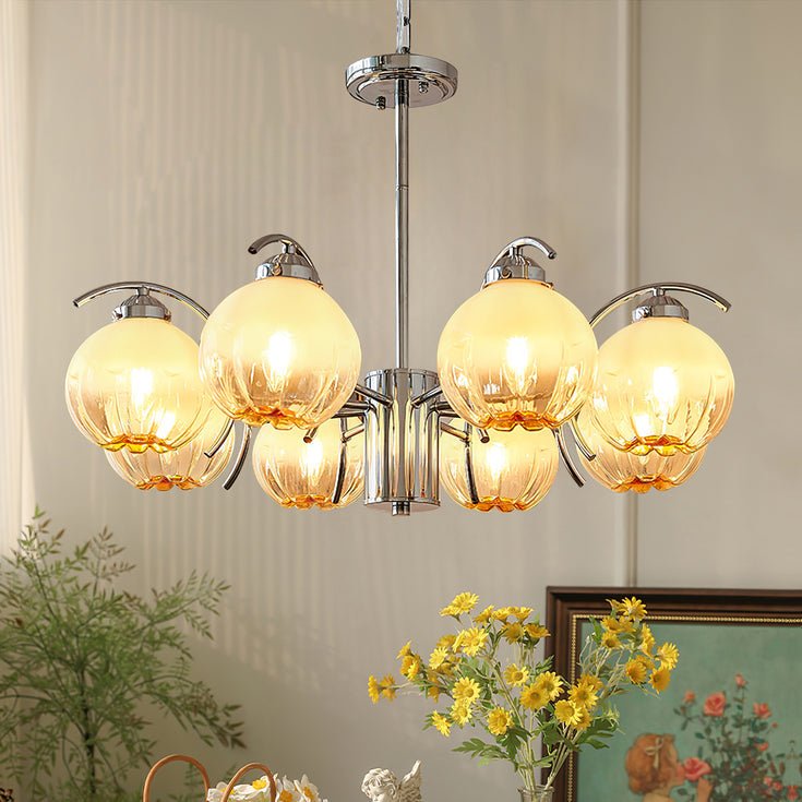 Chandelier Chrome Curved Arms with Frosted Globe Shades - Letslighting