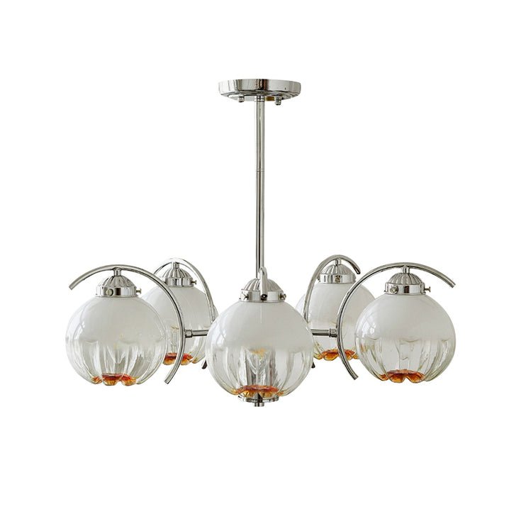 Chandelier Chrome Curved Arms with Frosted Globe Shades - Letslighting