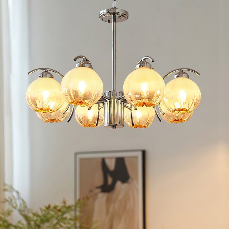 Chandelier Chrome Curved Arms with Frosted Globe Shades - Letslighting