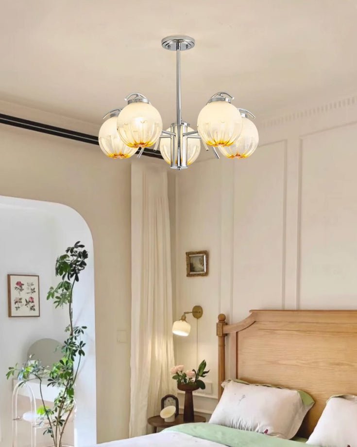 Chandelier Chrome Curved Arms with Frosted Globe Shades - Letslighting