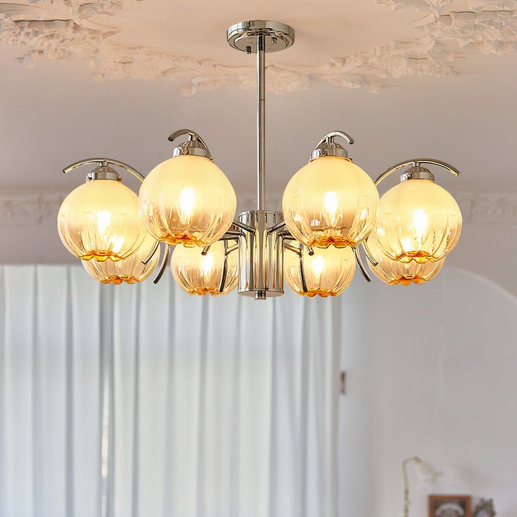 Chandelier Chrome Curved Arms with Frosted Globe Shades - Letslighting