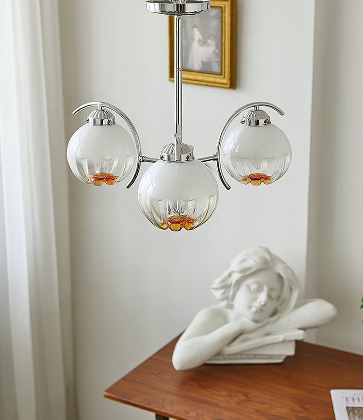 Chandelier Chrome Curved Arms with Frosted Globe Shades - Letslighting