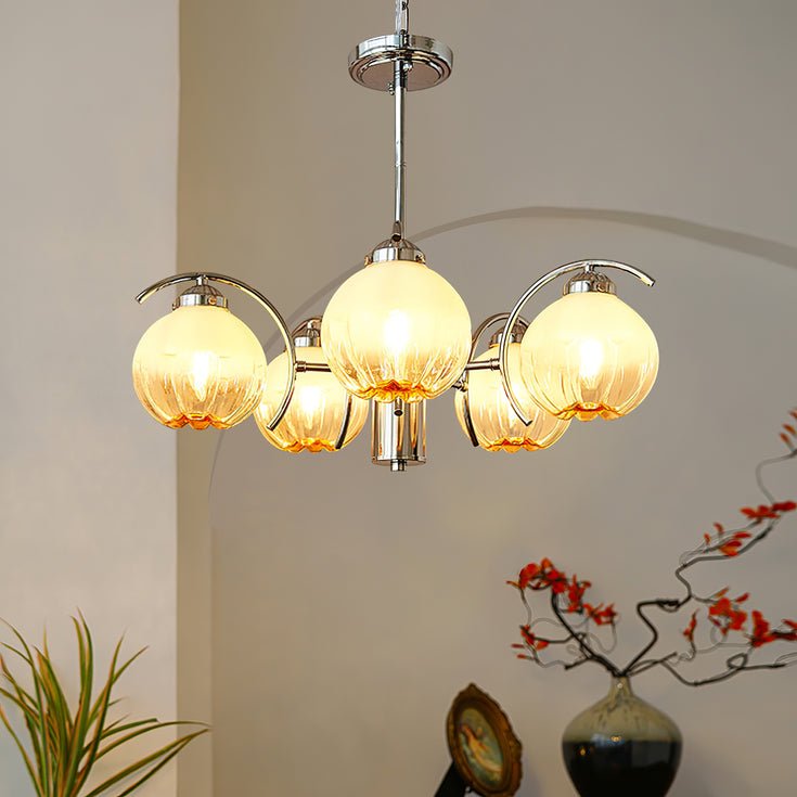 Chandelier Chrome Curved Arms with Frosted Globe Shades - Letslighting
