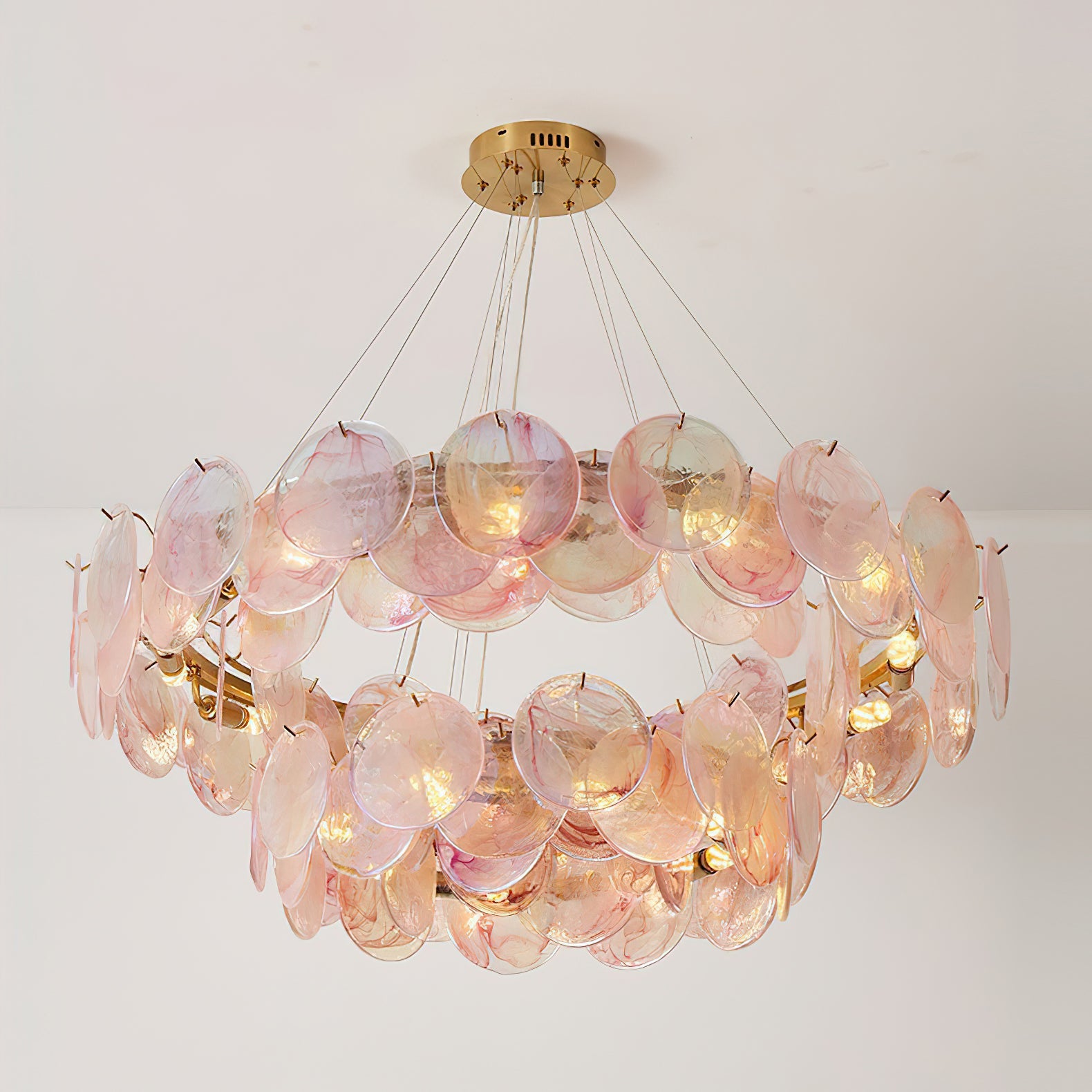 Loire Chandelier Iridescent Pink Glass Disc Halo - Letslighting