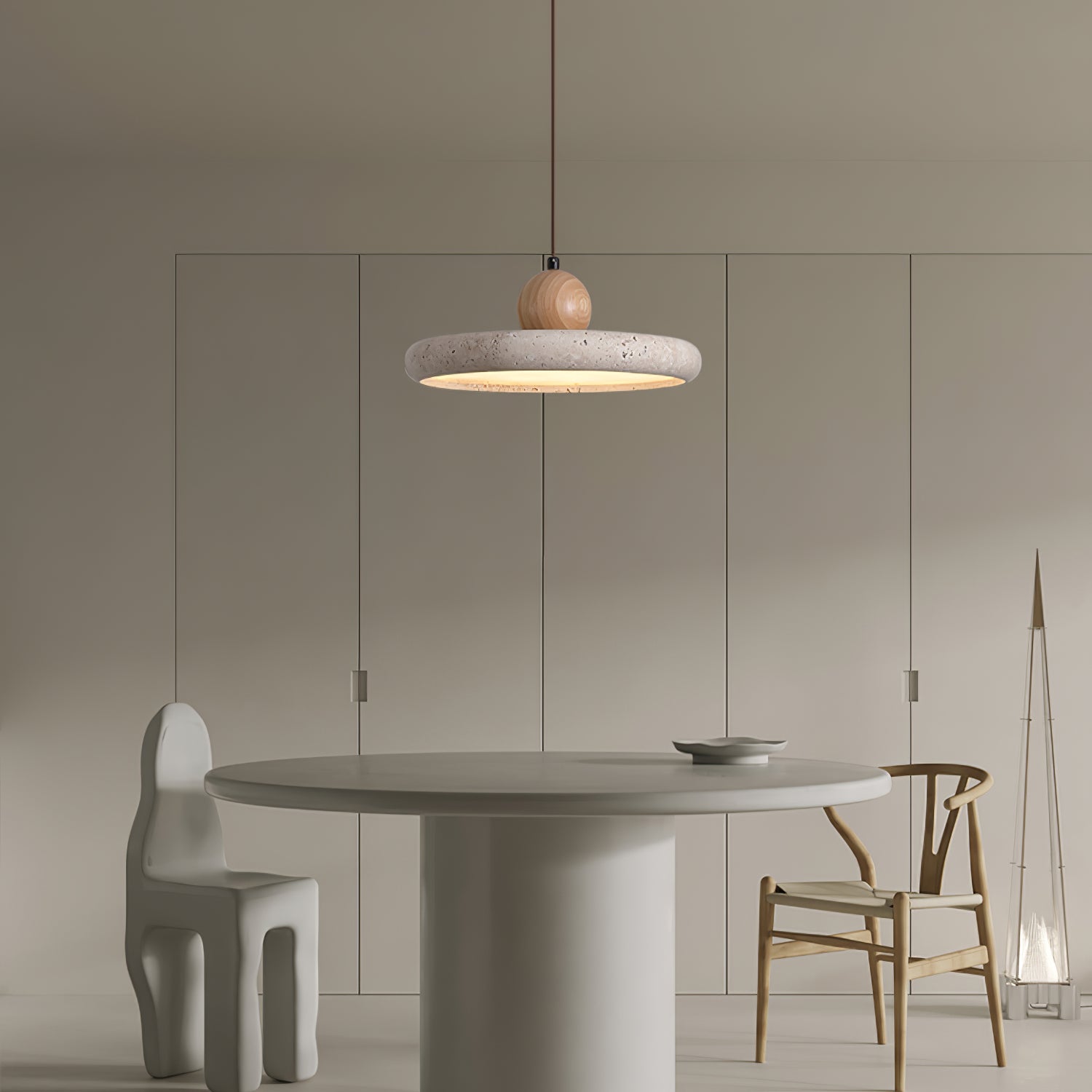 Ritta Travertine & Wood Pendant Light