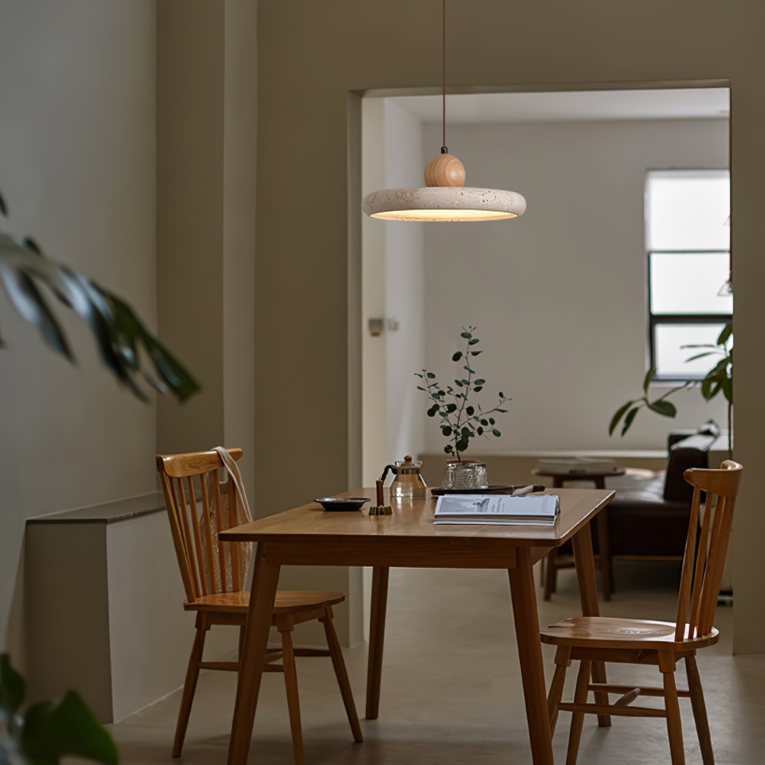 Ritta Travertine & Wood Pendant Light