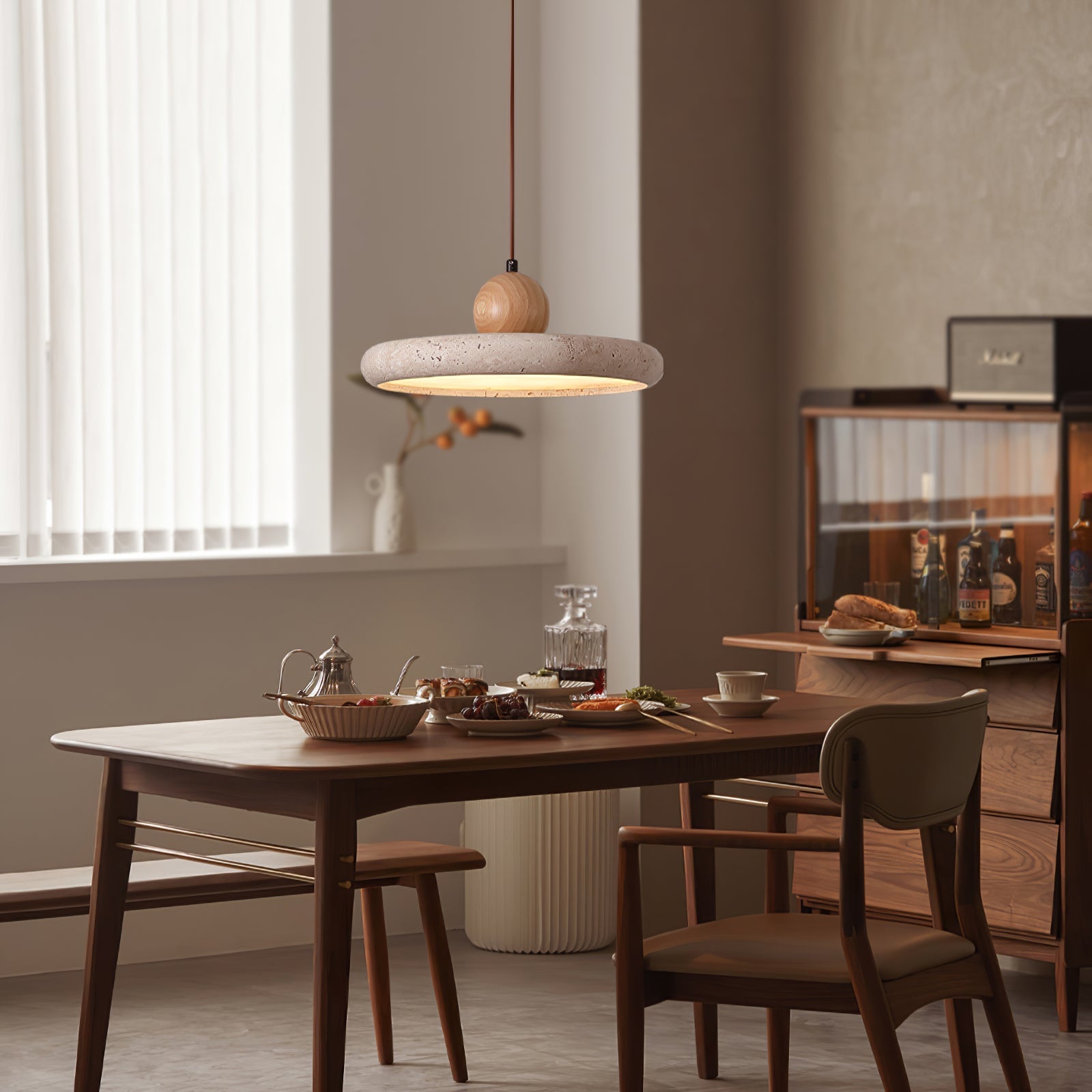 Ritta Travertine & Wood Pendant Light