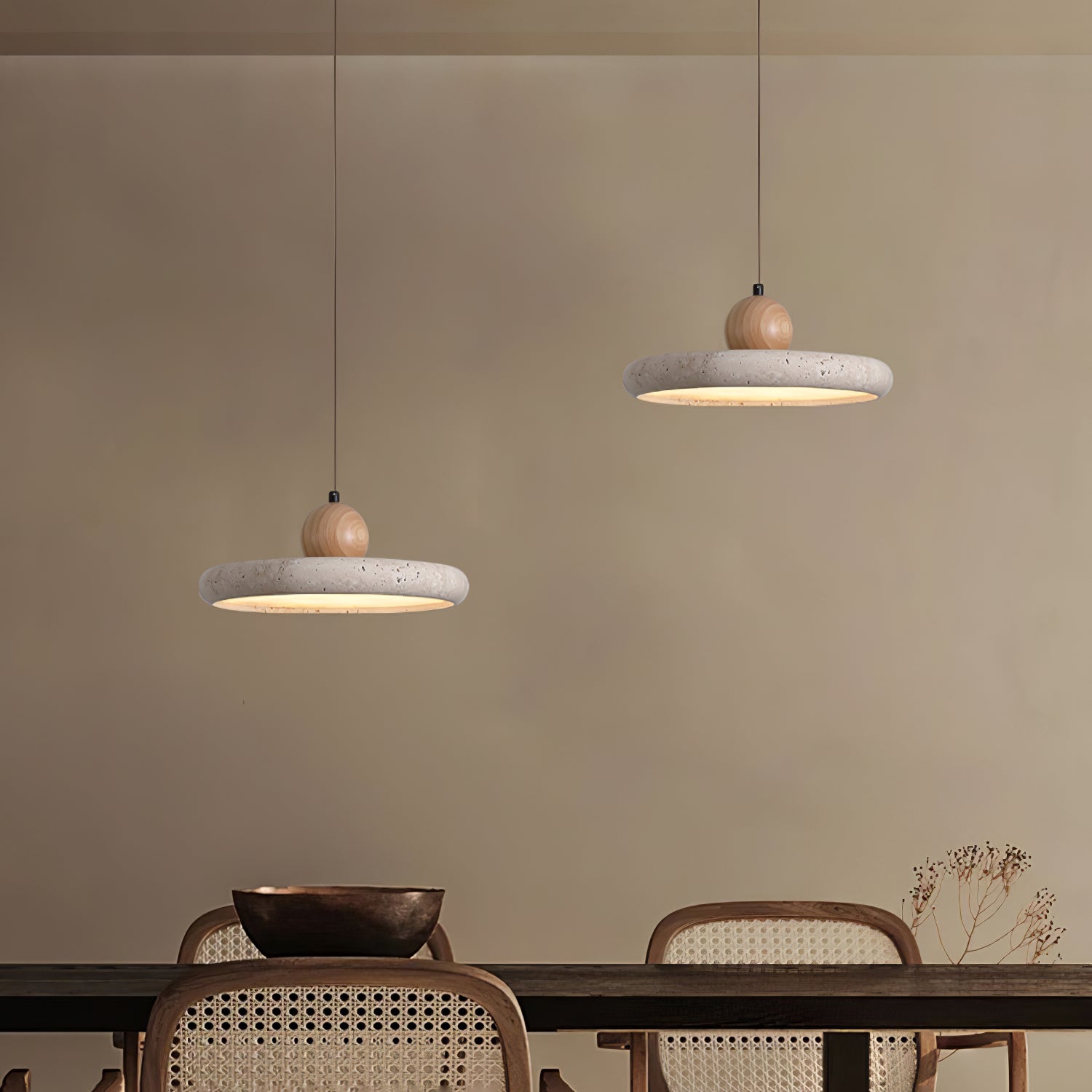 Ritta Travertine & Wood Pendant Light