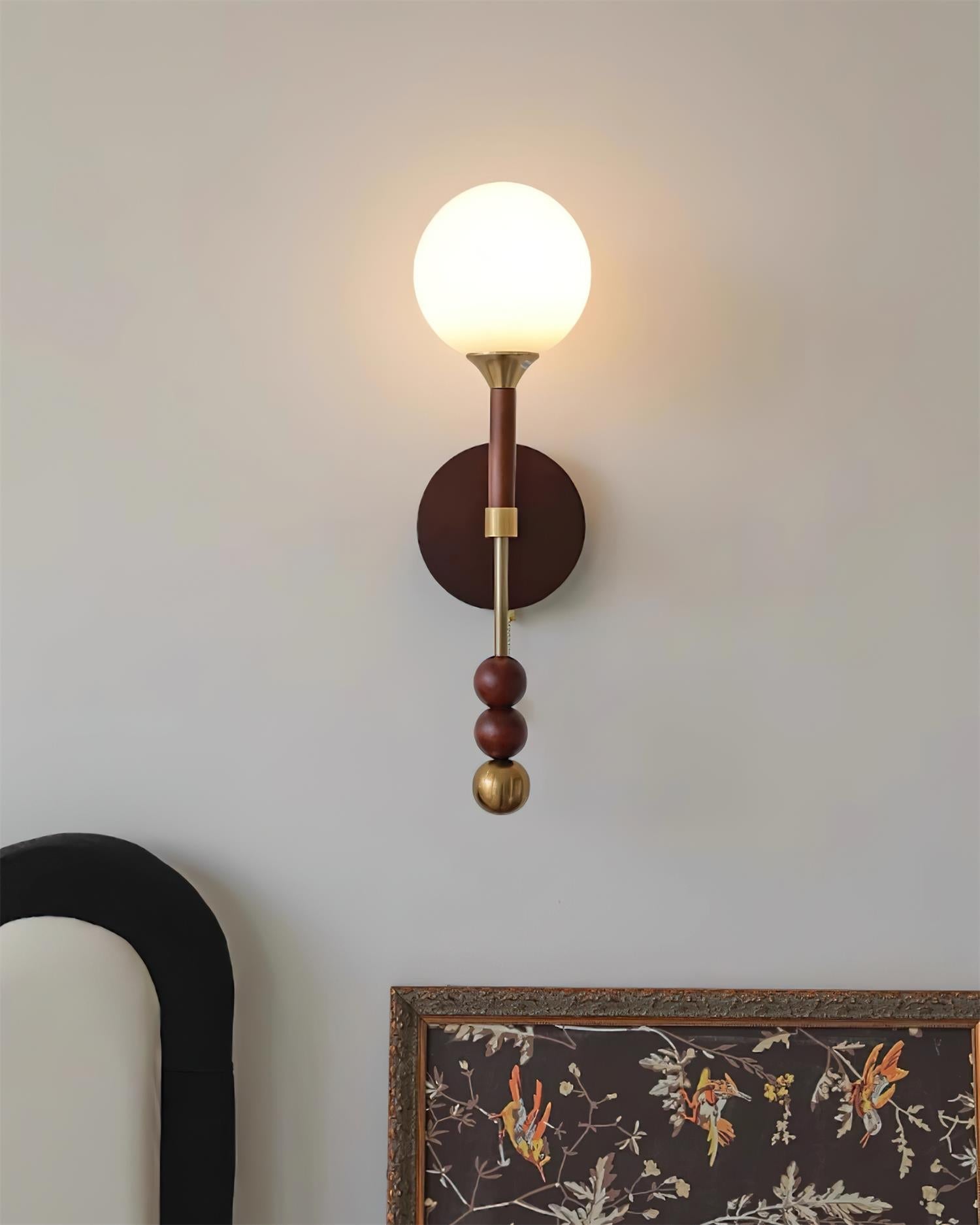 Wall Lamp with Glass Globe and Walnut Wood Accents Plug-In - Letslighting