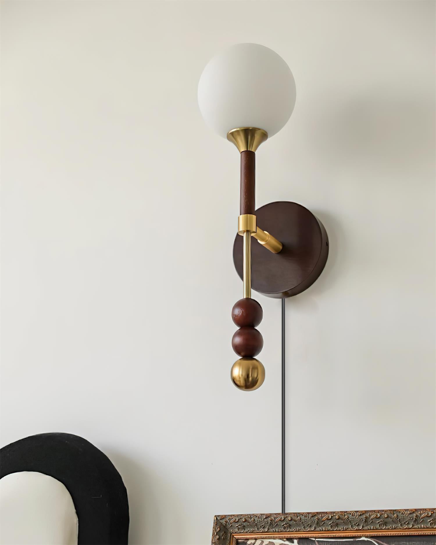 Wall Lamp with Glass Globe and Walnut Wood Accents Plug-In - Letslighting