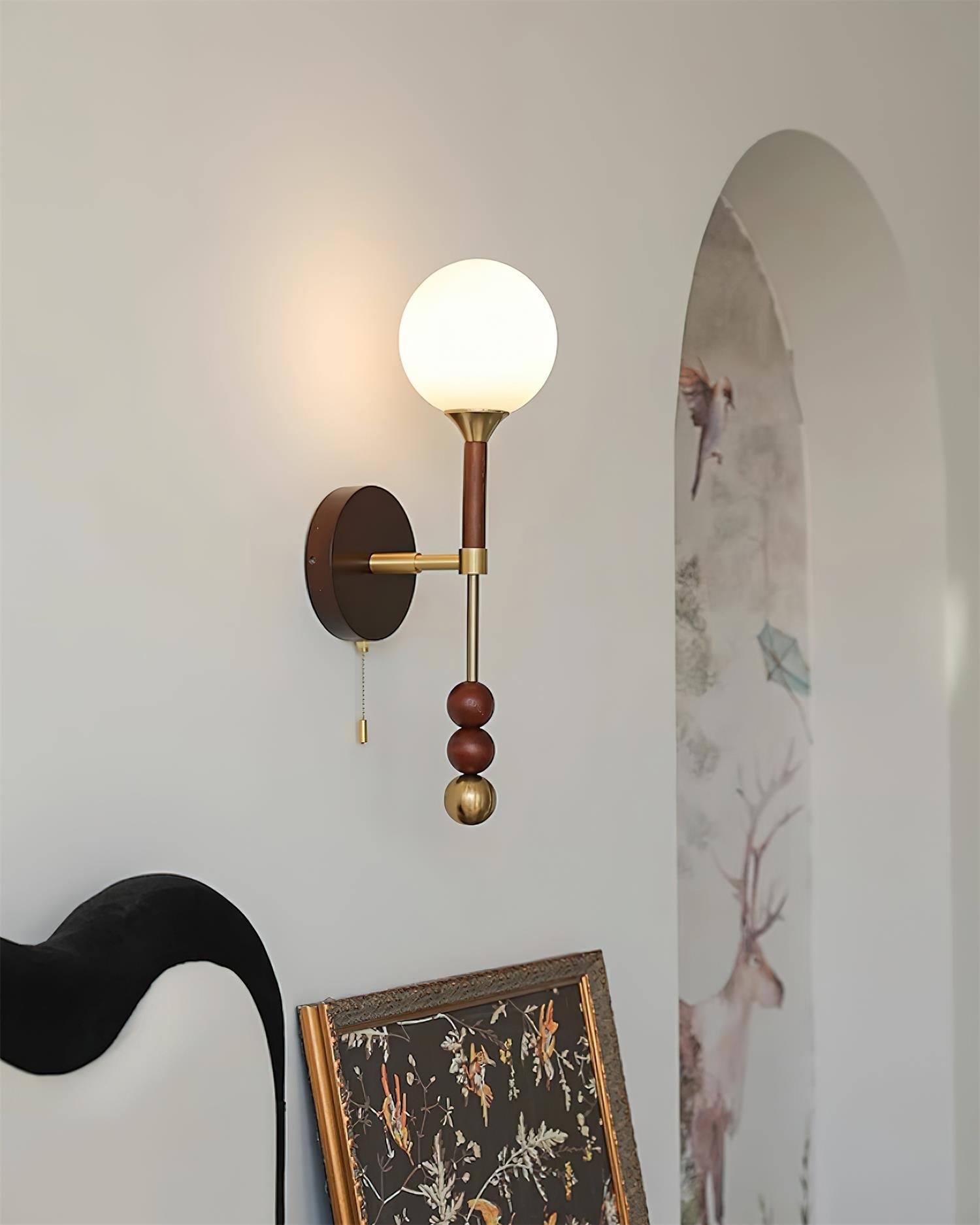 Wall Lamp with Glass Globe and Walnut Wood Accents Plug-In - Letslighting