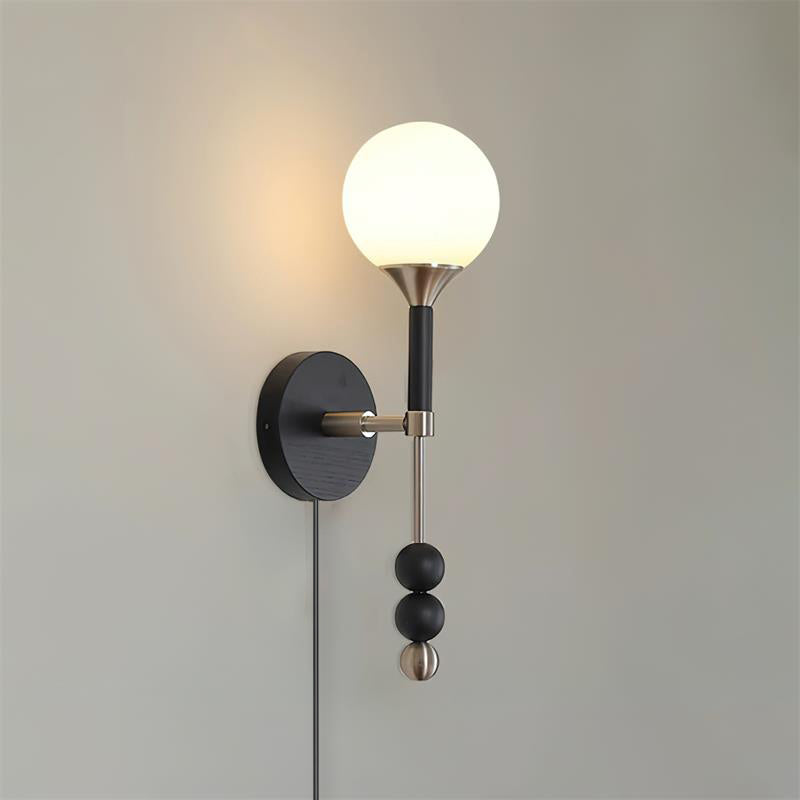 Wall Lamp with Glass Globe and Walnut Wood Accents Plug-In - Letslighting