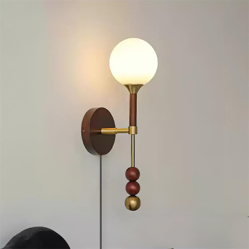 Wall Lamp with Glass Globe and Walnut Wood Accents Plug-In - Letslighting