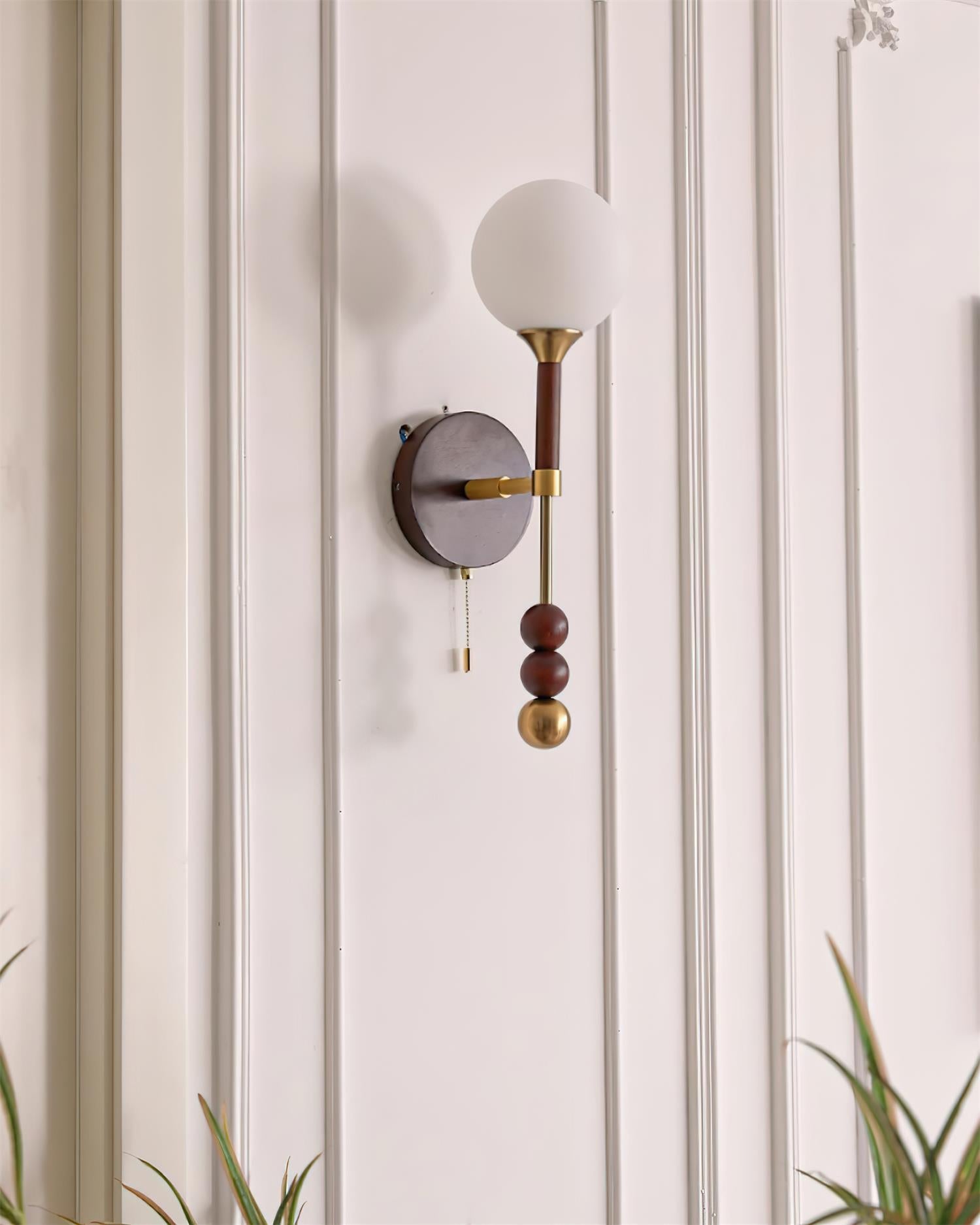 Wall Lamp with Glass Globe and Walnut Wood Accents Plug-In - Letslighting