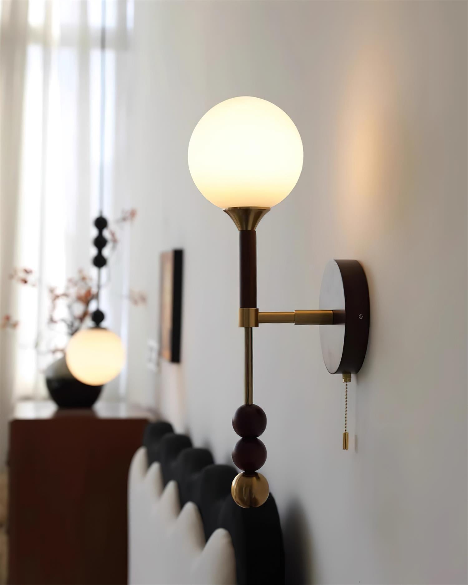 Wall Lamp with Glass Globe and Walnut Wood Accents Plug-In - Letslighting