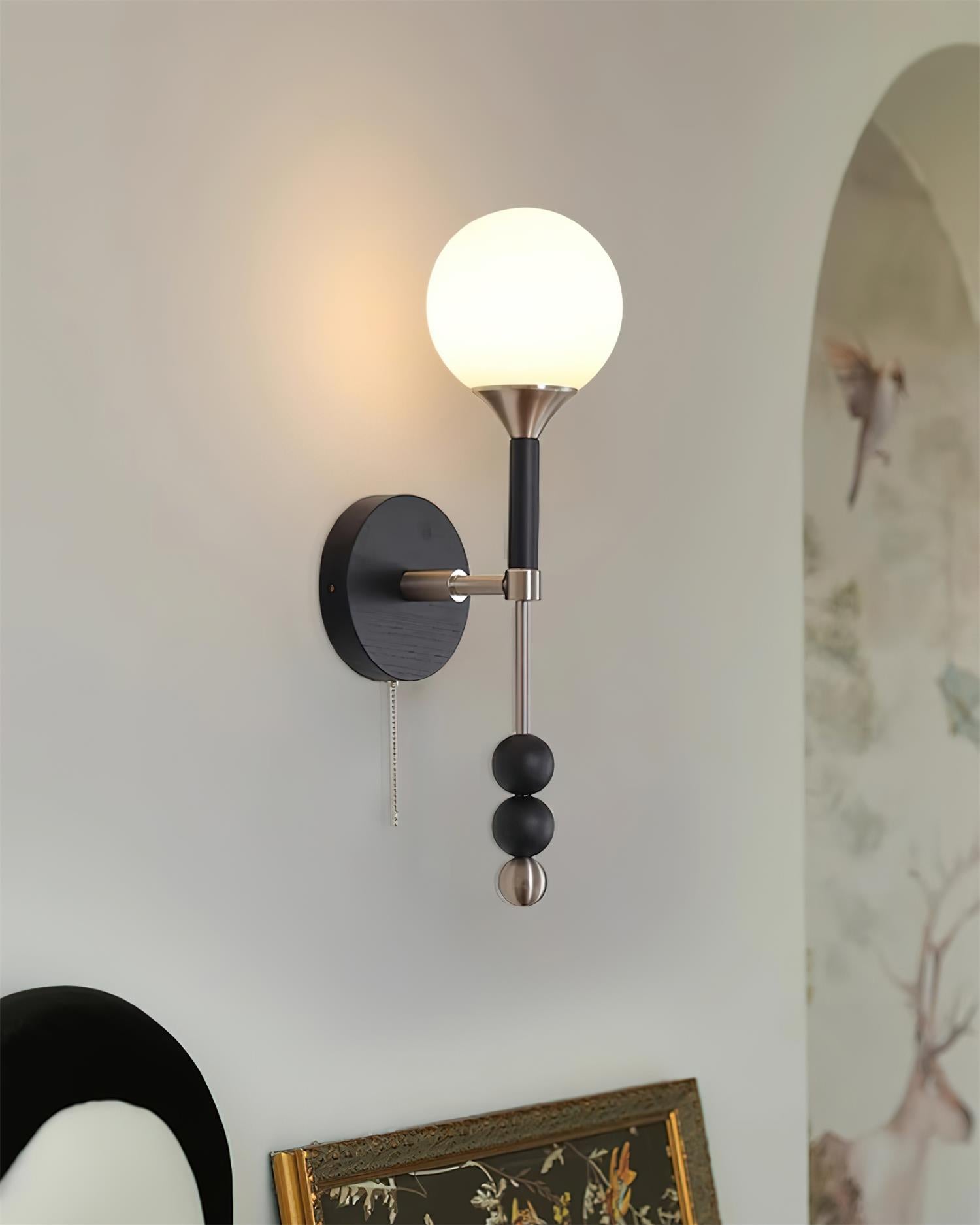 Wall Lamp with Glass Globe and Walnut Wood Accents Plug-In - Letslighting